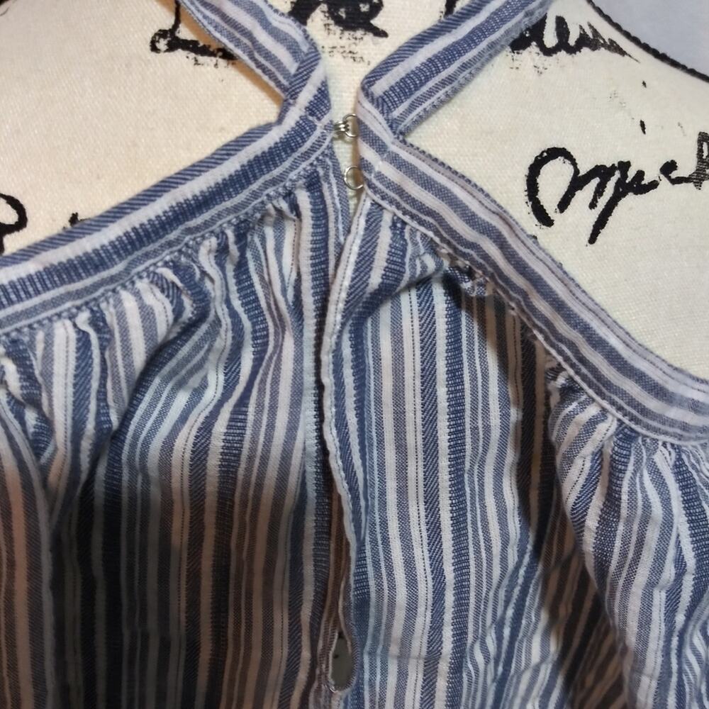 Rebecca Taylor Striped Blue Cotton Peasant Top Boho Size 4 - Picture 4 of 8